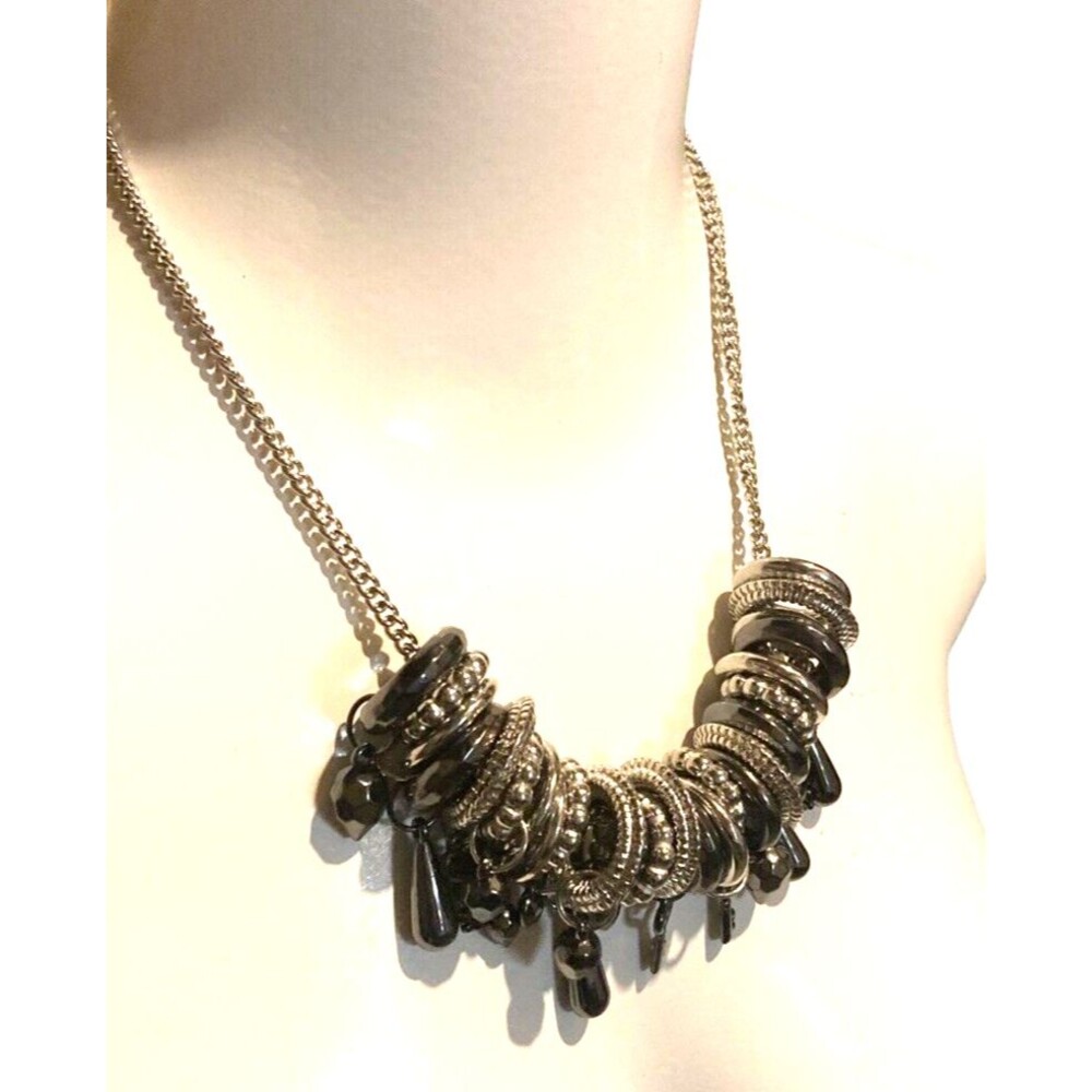NWT charm necklace rings keys Hearts silver tone black LOFT whimsygoth unique